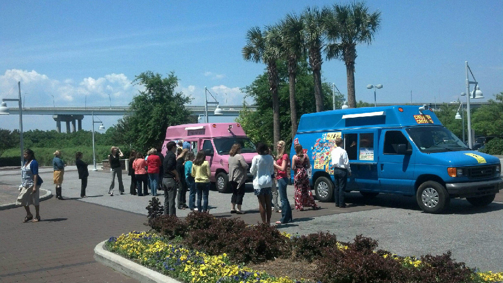 Our red ice cream truck parked outside